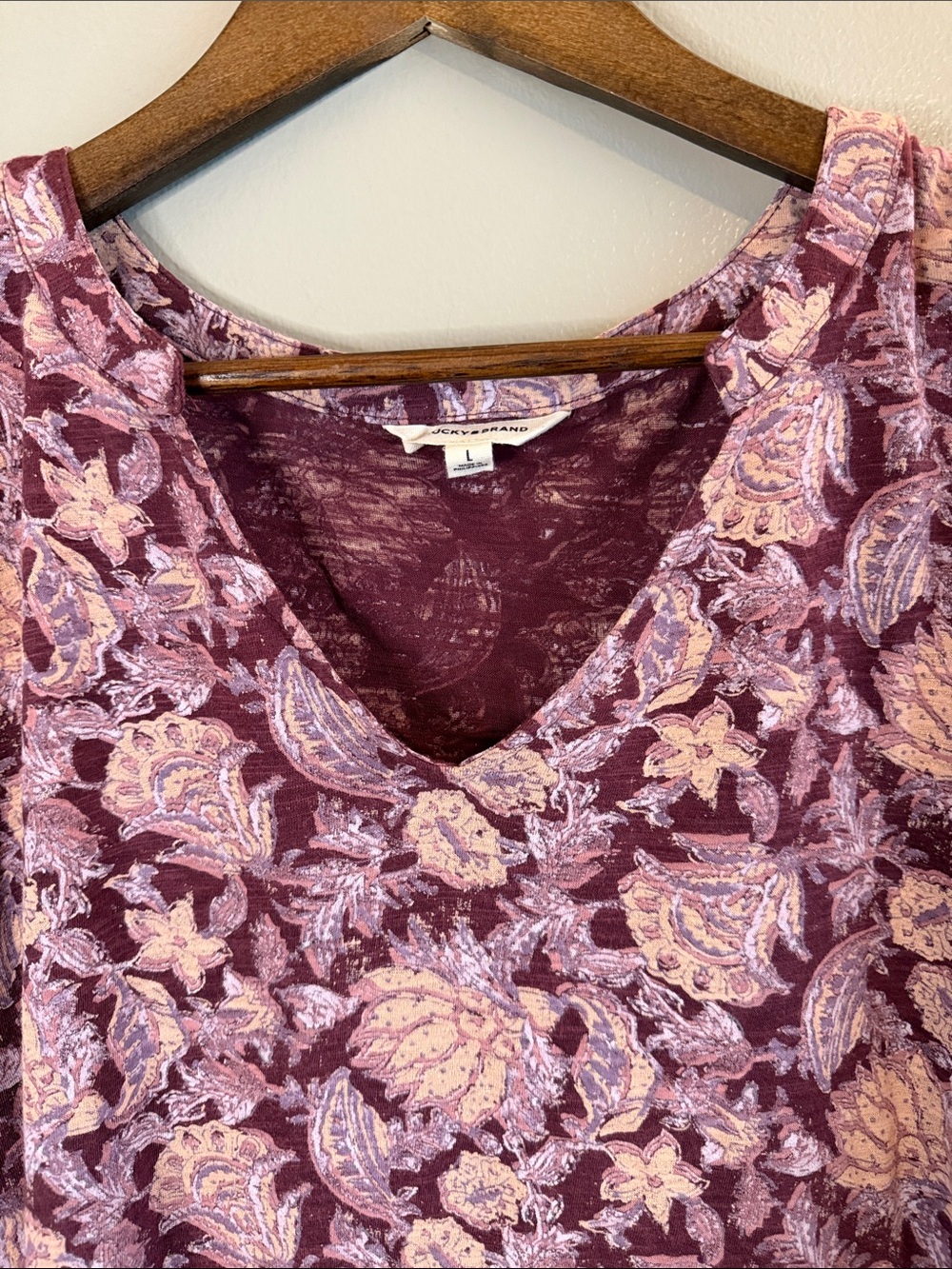 Lucky Brand Floral Bell Sleeve Top Large Boho Paisley Peplum Cotton Modal Purple - Picture 4 of 8